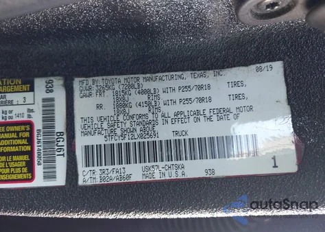 2020 Toyota Tundra Sr from USA, damaged, VIN 5TFCY5F12LX025691